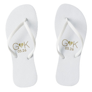 romantic gold love hearts with initials wedding jandals