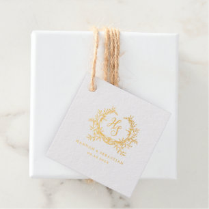 Romantic Gold Monogram Crest Wedding Favour Tags