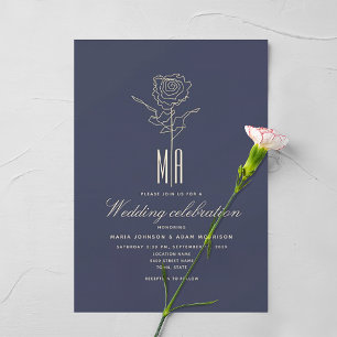 Romantic Gold Navy Blue Wedding Invitation