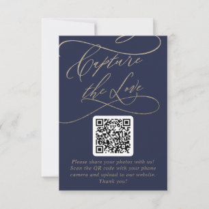 Romantic Gold Navy Printable QR Capture The Love Invitation