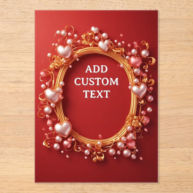 Romantic Gold Ornate Frame With Red Hearts Acrylic Invitations (Front)