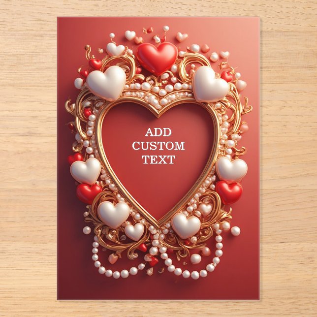 Romantic Gold Ornate Frame With Red Hearts Acrylic Invitations (Front)