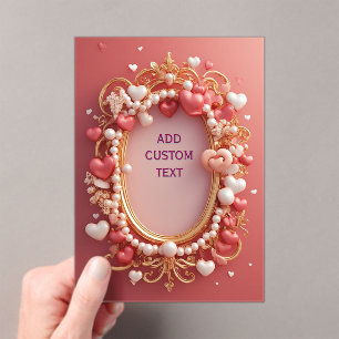 Romantic Gold Ornate Frame With Red Hearts Acrylic Invitations