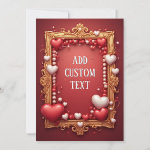 Romantic Gold Ornate Frame With Red Hearts Invitation