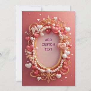 Romantic Gold Ornate Frame With Red Hearts Invitation