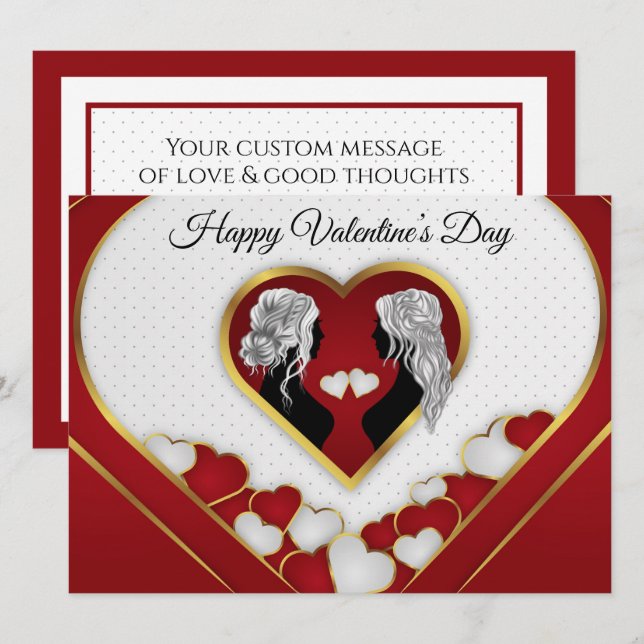 Romantic Gold&Red Heart, The L in LGBTQ Valentine  (Front/Back)