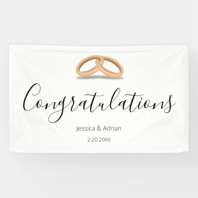 Romantic Gold Rings Congratulations Banner (Horizontal)