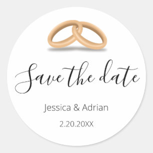 Romantic Gold Rings Save the Date Classic Round Sticker