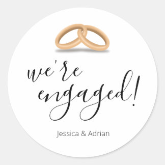 Romantic Gold Rings We're Engaged Classic Round Sticker