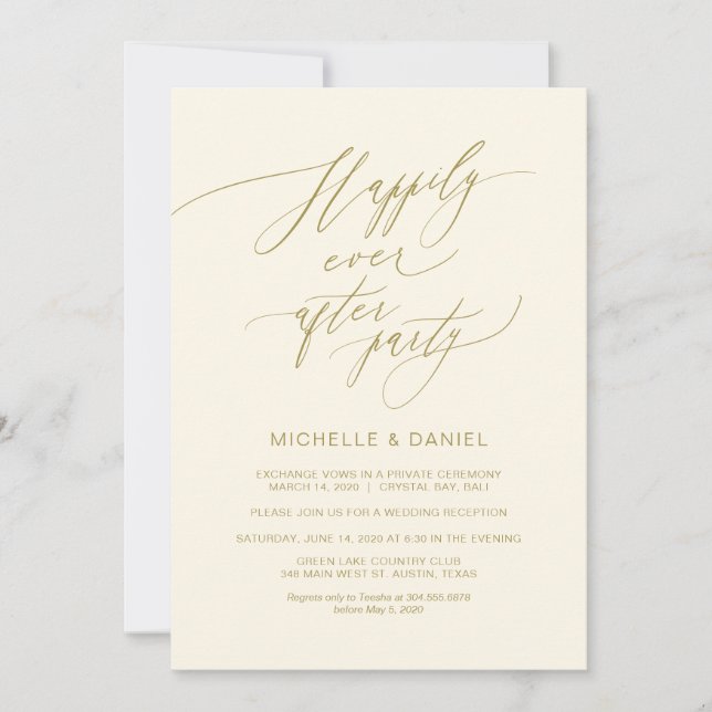 Romantic Gold Script, Wedding Elopement Invitation (Front)