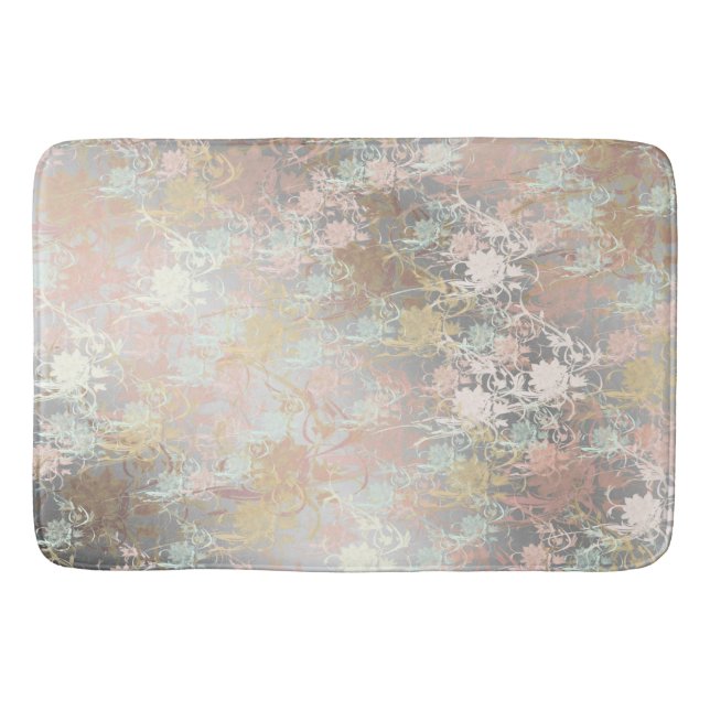 Romantic ,gold, Teal,, Watercolor, Chic, Floral Bath Mat (Front)