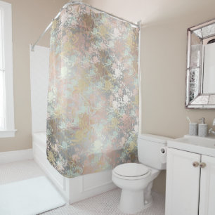 Romantic ,gold, Teal,, Watercolor, Chic, Floral Shower Curtain