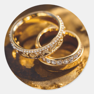 Romantic Gold Wedding Rings Oil Painting Classic Round Sticker