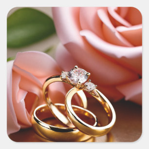 Romantic Gold Wedding Rings Oil Painting Square Sticker