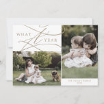 Romantic Gold What A Year 3 Photo Year In Review Holiday Card<br><div class="desc">This romantic gold what a year 3 photo year in review holiday card is the perfect simple holiday greeting. The modern classic design features fancy swirls and whimsical flourishes with gorgeous elegant hand lettered faux champagne gold foil typography. Personalise the card with 3 photos, your family name, first names, and...</div>