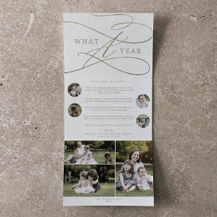 Romantic Gold What A Year Christmas Multi Photo Tri-Fold Holiday Card