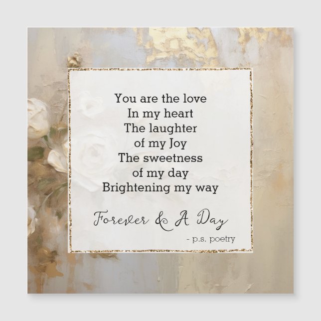 Romantic Gold White Roses Forever Poem (Front)