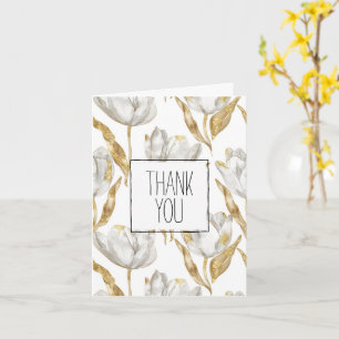 Romantic Gold White Tulips Floral Thank You Card