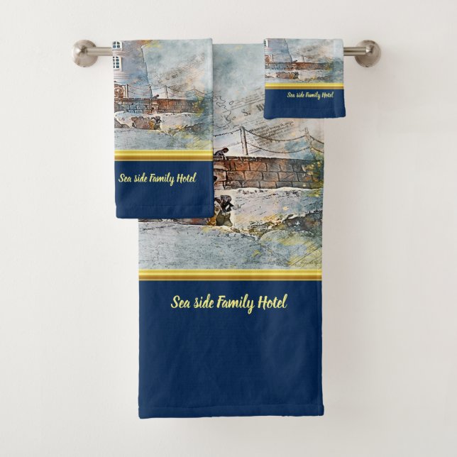 Romantic Gold with nautical coastal Lighthouse db Bath Towel Set (Insitu)