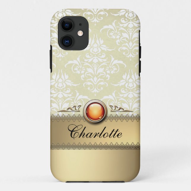 Romantic Golden Damask Pattern personalizable Case-Mate iPhone Case (Back)