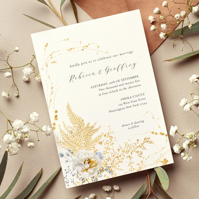Romantic Golden Floral Calligraphy Wedding Invitation (Creator Uploaded)