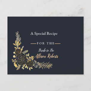 Romantic golden Floral Navy Blue  Bridal Shower R Invitation Postcard