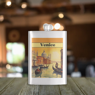 Romantic Golden Hour Venice Italy Vintage Travel Hip Flask