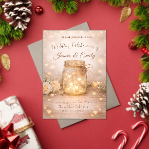 Romantic Golden Light Hearts Wedding Invite Acrylic Invitations