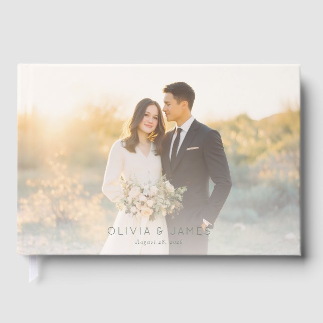 Romantic Golden Minimalist Photo Guest Book (Front)