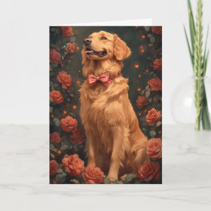Romantic Golden Retriever Valentine's Day Roses Card