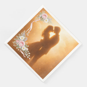 Romantic Golden Sunset Silhouette Wedding Napkins