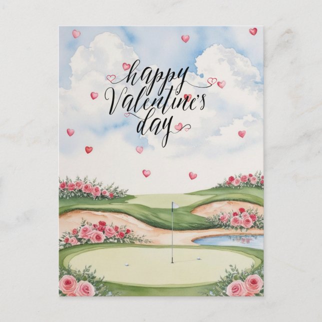 Romantic Golf Course with Roses – Watercolor  Postcard (Front)