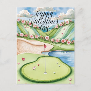 Romantic Golf Course with Roses – Watercolor Postcard