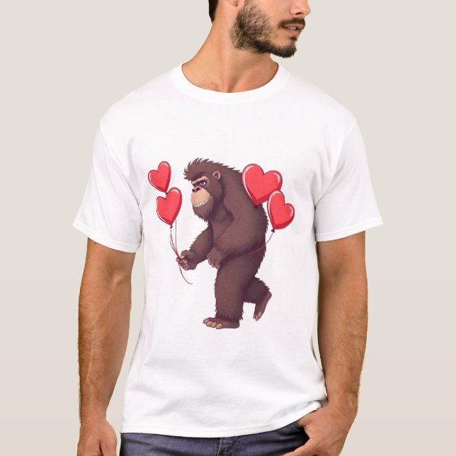 Romantic Gorilla with Heart Balloons T-Shirt (Front)