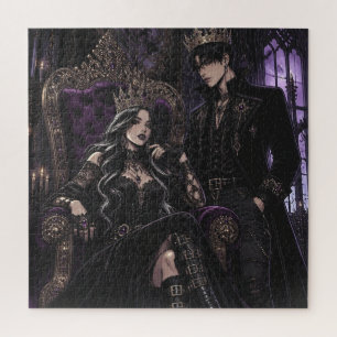 Romantic Goth King and Queen Dark Aesthetic Jigsaw Puzzle