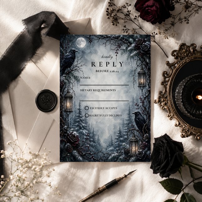 Romantic Goth Winter Wedding RSVP Card (Creator Uploaded)
