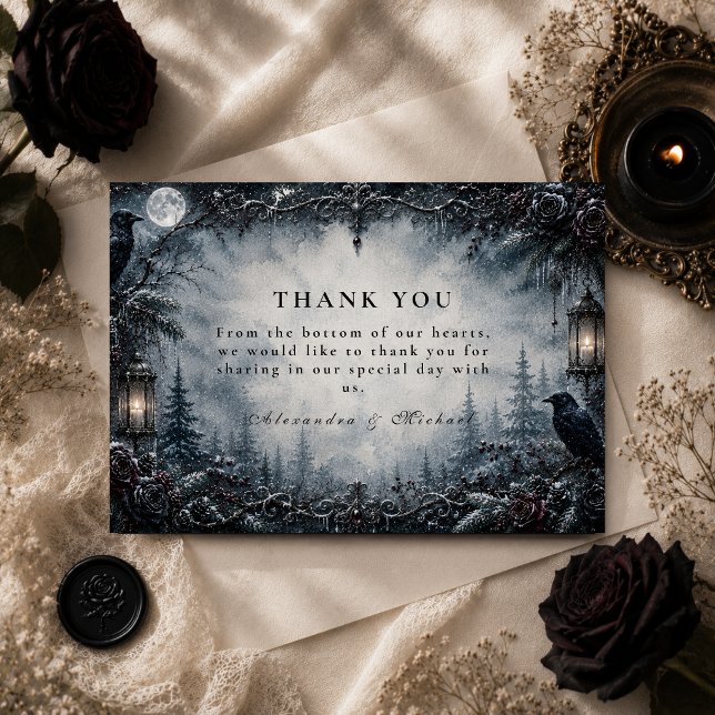 Romantic Goth Winter Wedding Thank You Card (Creator Uploaded)