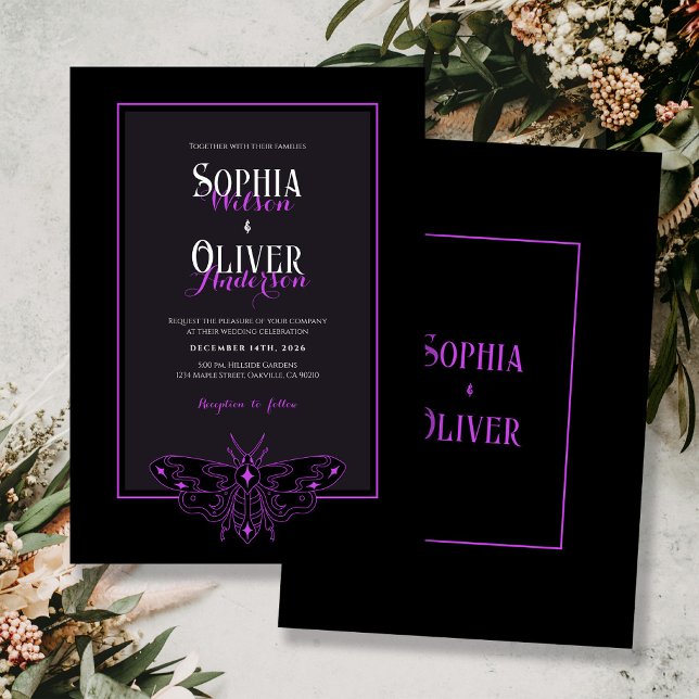 Romantic Gothic Black and Purple Wedding Invitation (Creator Uploaded)