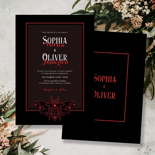Romantic Gothic Black and Red Butterfly Wedding Invitation (Creator Uploaded)
