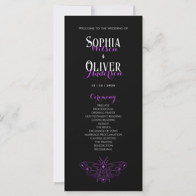 Romantic Gothic Black & Purple Wedding Program  (Front)