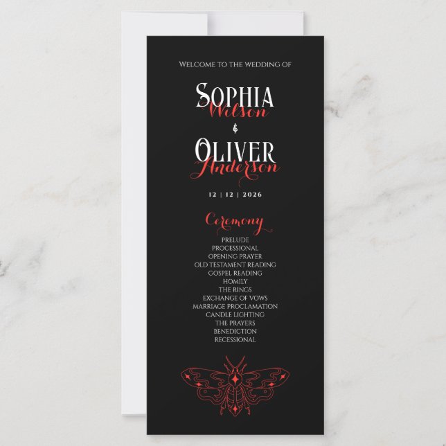 Romantic Gothic Black & Red Wedding Program  (Front)