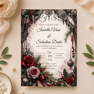 Romantic Gothic Christmas Wedding Invitation