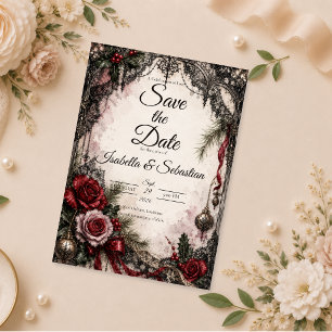 Romantic Gothic Christmas Wedding Save The Date