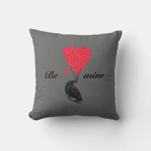Romantic gothic crow valentines love heart cushion