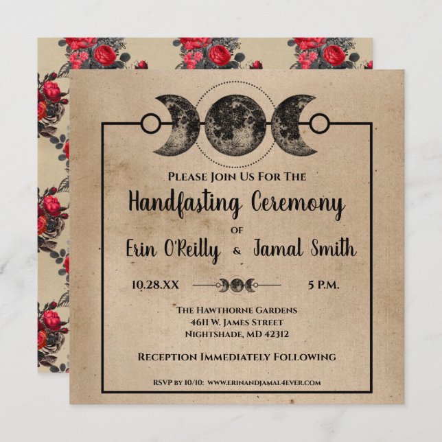 Romantic Gothic Handfasting Wedding Pagan Wicca Invitation (Front/Back)
