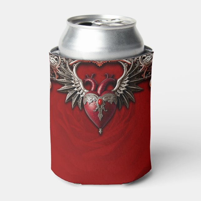 Romantic Gothic icon: heart, rose, skull. Can Cooler (Can Front)