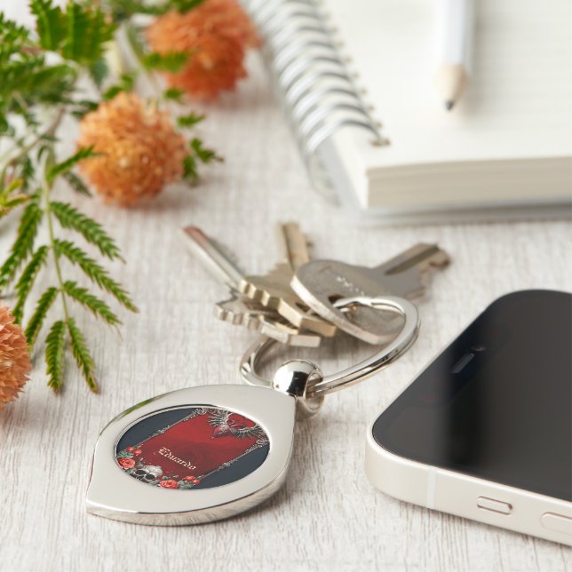 Romantic Gothic icon: heart, rose, skull.  Key Ring (Side)
