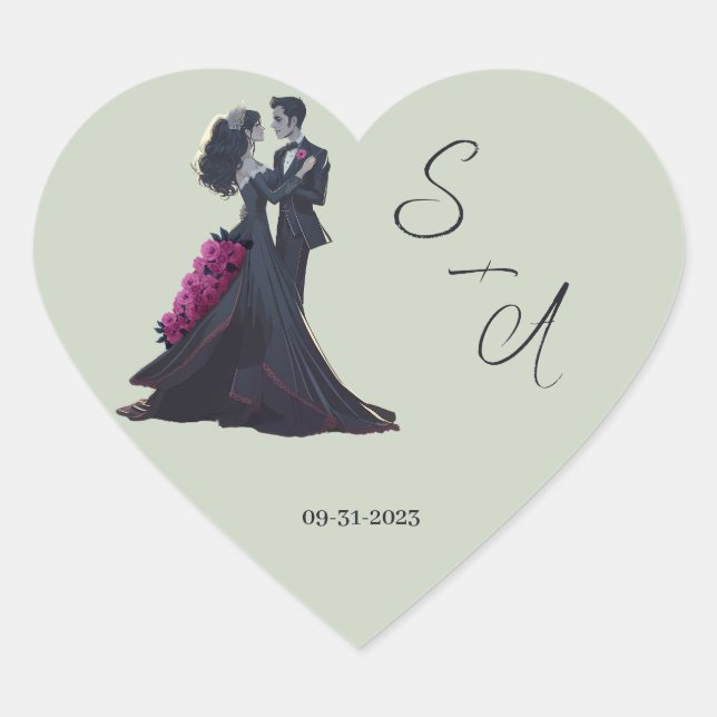 Romantic Gothic Lovers Elegant Monogram Heart Sticker (Front)