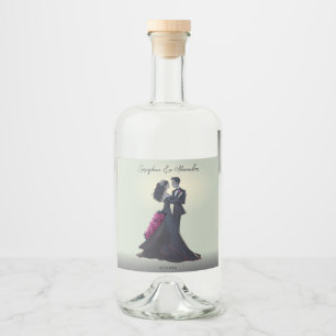 Romantic Gothic Lovers Elegant Wedding Liquor Bottle Label