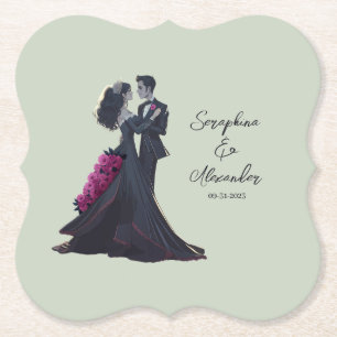 Romantic Gothic Lovers Elegant Wedding Paper Coaster